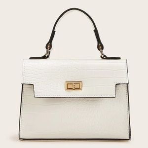 Twist lock white handbag